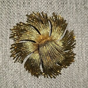 Vtg Monet Gold-Tone Brooch Pin – Swirl Floral Textured Design, Signed, EUC